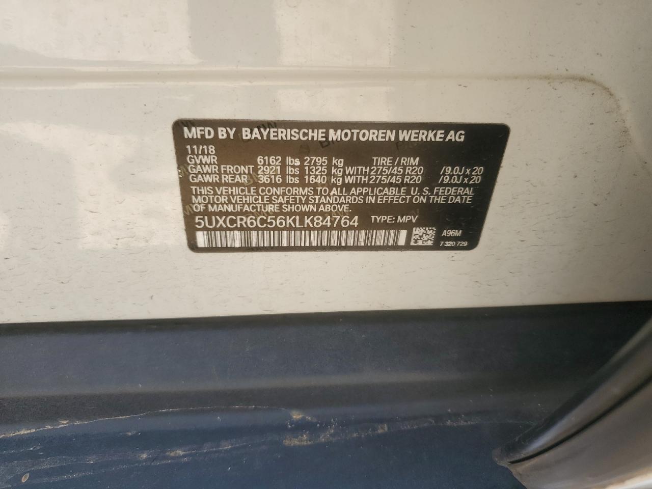 2019 BMW X5 xDrive40I VIN: 5UXCR6C56KLK84764 Lot: 69477995