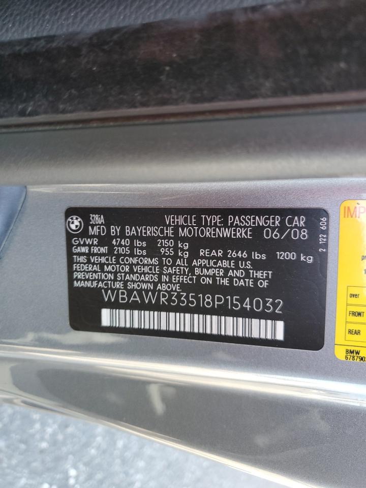 2008 BMW 328 I Sulev VIN: WBAWR33518P154032 Lot: 70182945