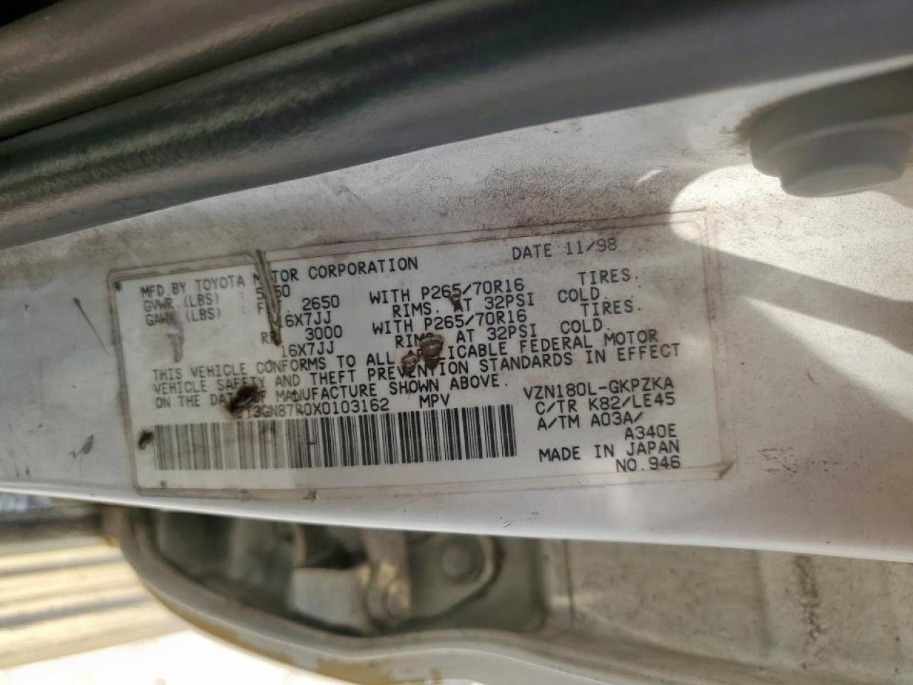 1999 Toyota 4Runner Limited VIN: JT3GN87R0X0103162 Lot: 70743945