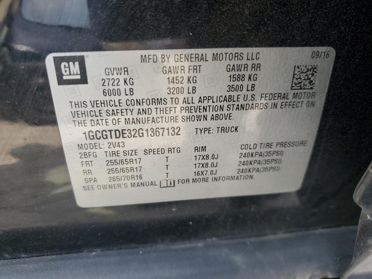 2016 Chevrolet Colorado Z71 VIN: 1GCGTDE32G1367132 Lot: 68861445