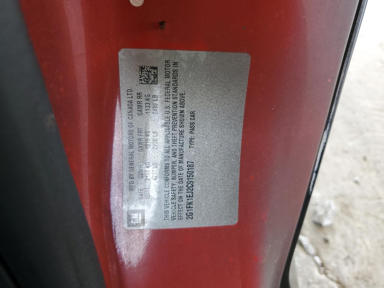 2012 Chevrolet Camaro 2Ss VIN: 2G1FK1EJ2C9150187 Lot: 68329855