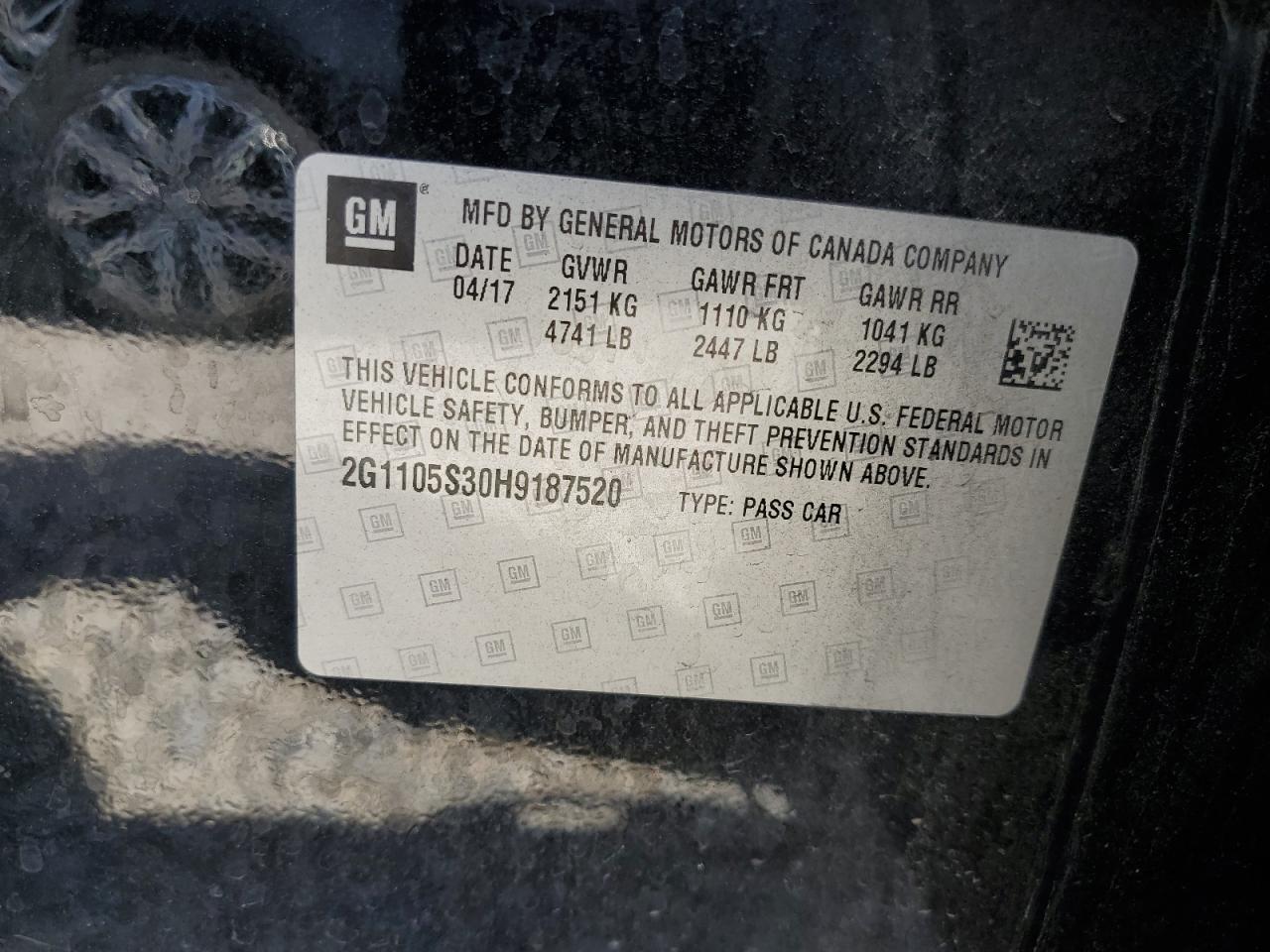 2017 Chevrolet Impala Lt VIN: 2G1105S30H9187520 Lot: 69028835