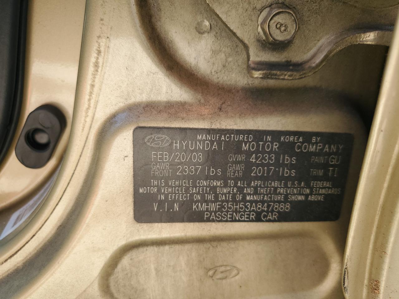 2003 Hyundai Sonata Gls VIN: KMHWF35H53A847888 Lot: 70716385