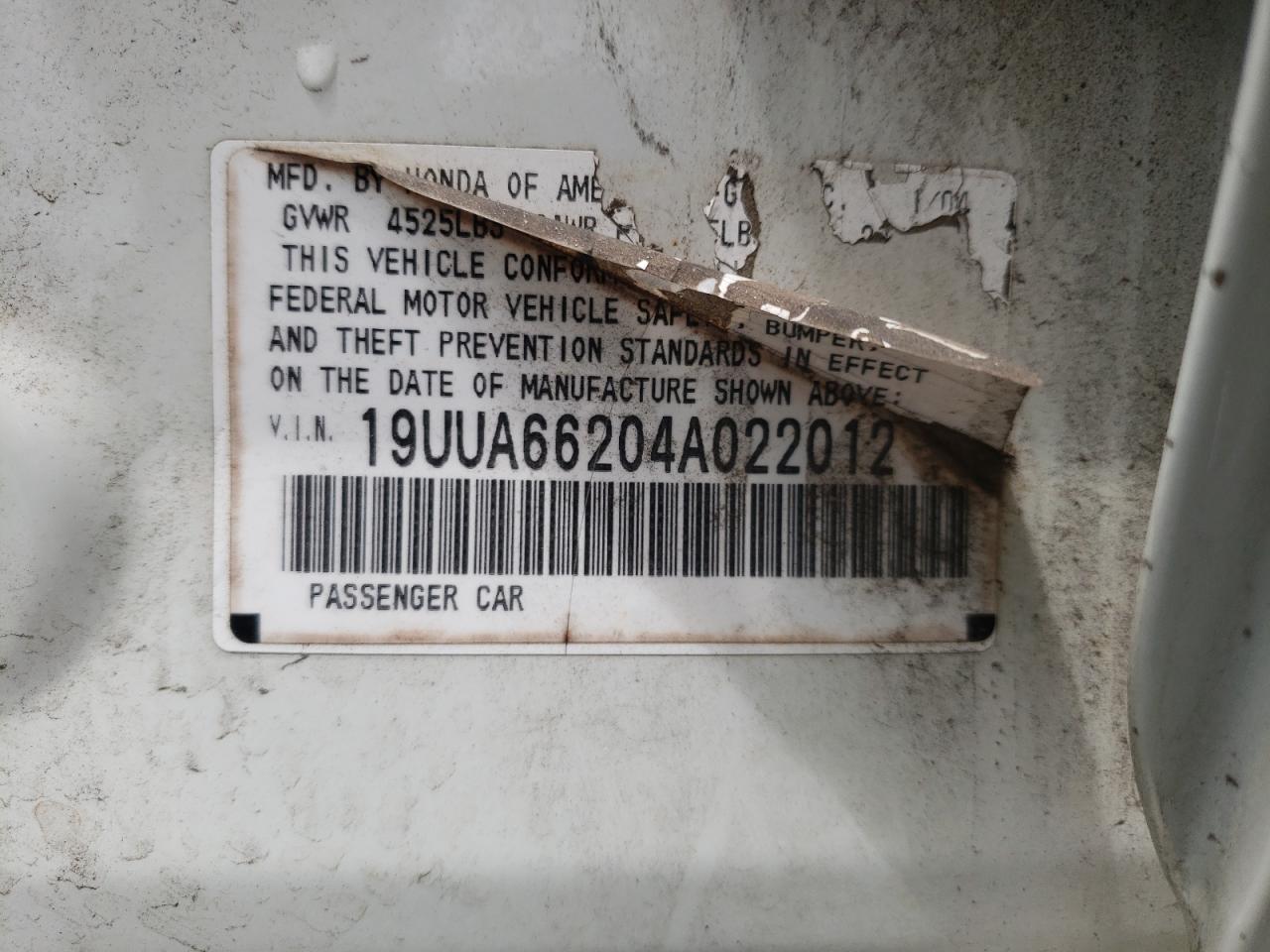 2004 Acura Tl VIN: 19UUA66204A022012 Lot: 67520615