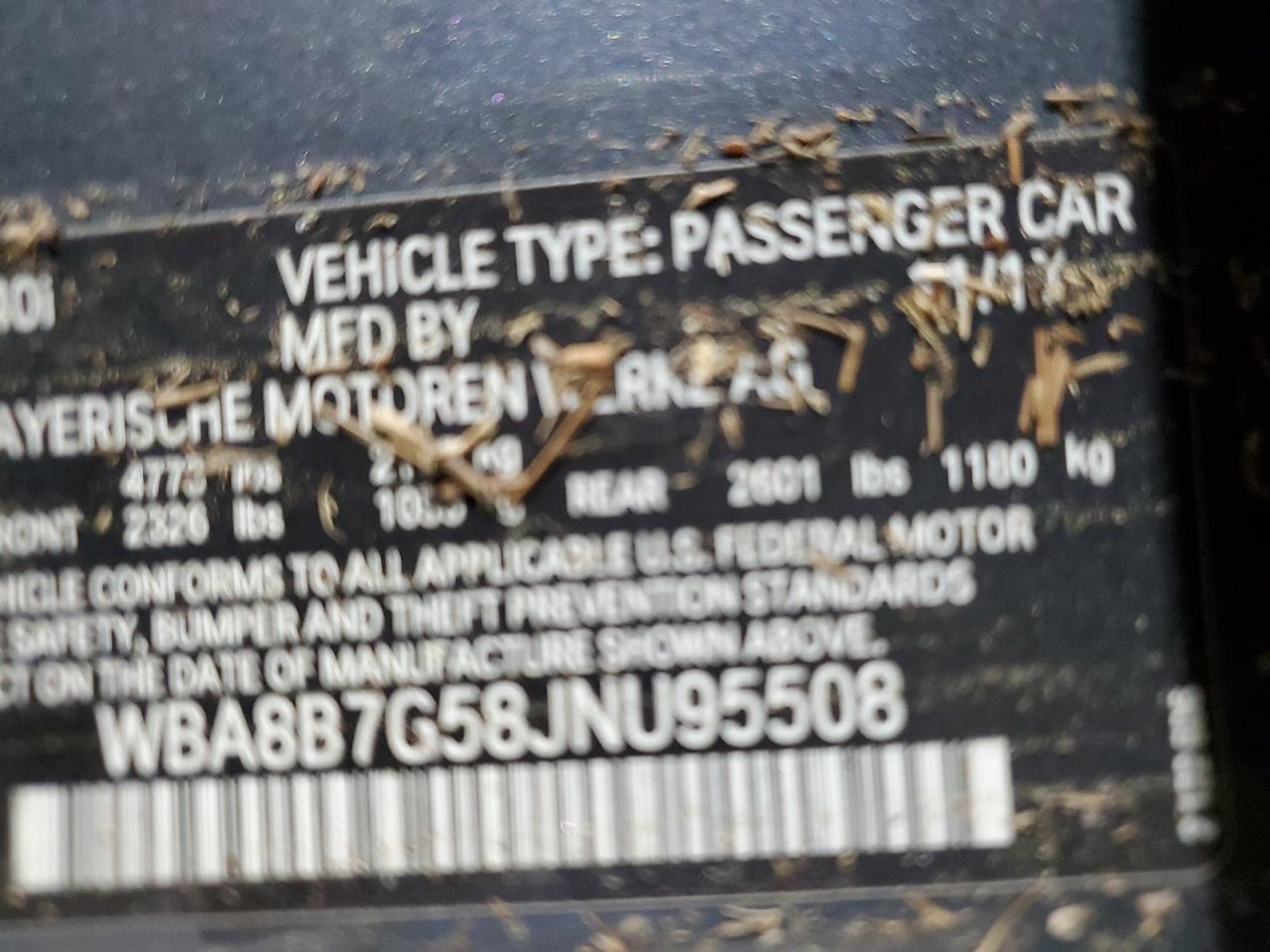 2018 BMW 340 Xi VIN: WBA8B7G58JNU95508 Lot: 70256565