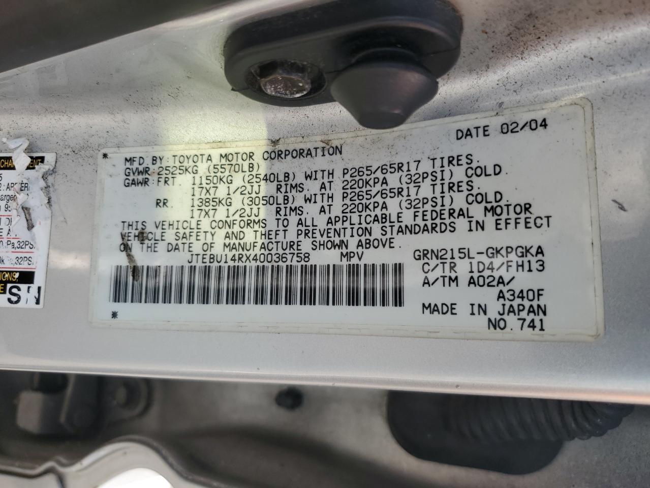 2004 Toyota 4Runner Sr5 VIN: JTEBU14RX40036758 Lot: 67674545