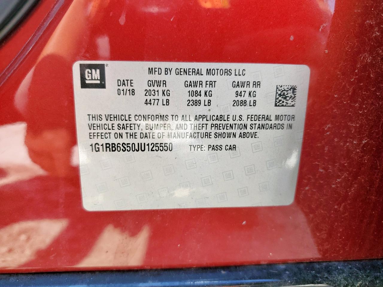 2018 Chevrolet Volt Premier VIN: 1G1RB6S50JU125550 Lot: 69734755