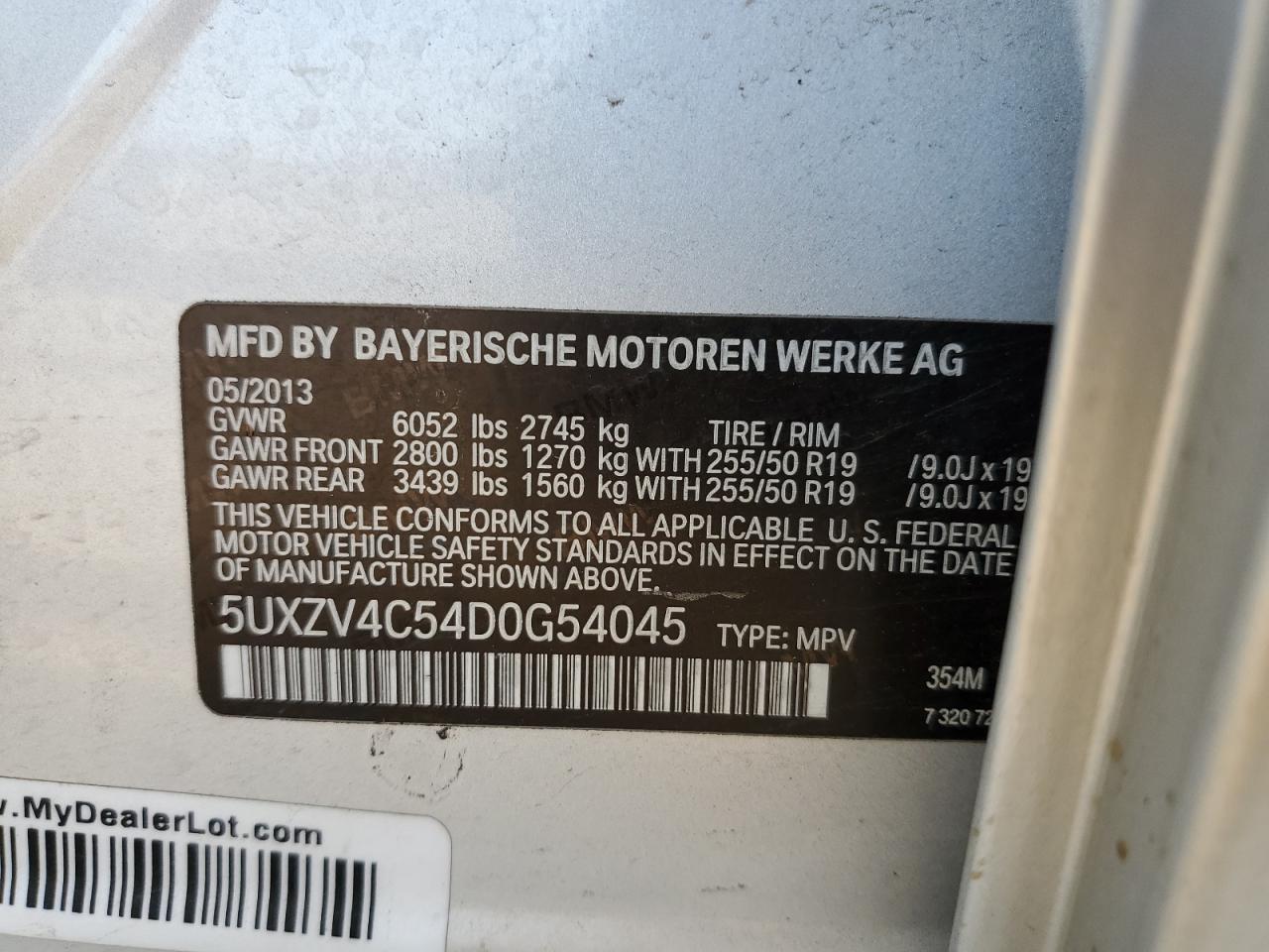 2013 BMW X5 xDrive35I VIN: 5UXZV4C54D0G54045 Lot: 69041895