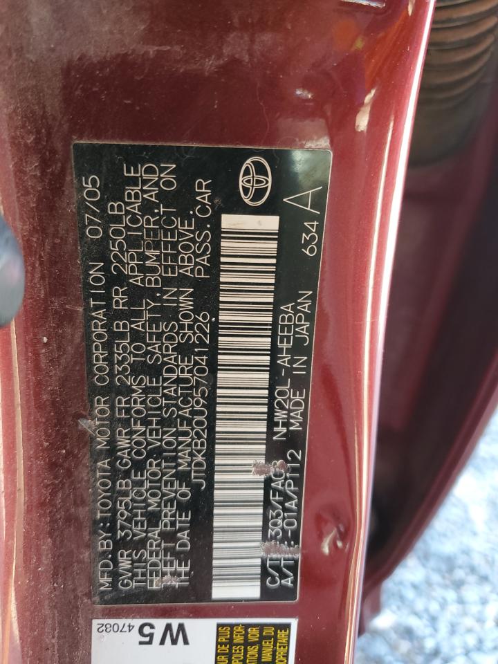 2005 Toyota Prius VIN: JTDKB20U957041226 Lot: 70083495