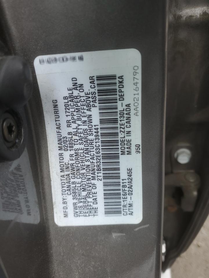 2003 Toyota Corolla Ce VIN: 2T1BR32E63C139441 Lot: 70684805