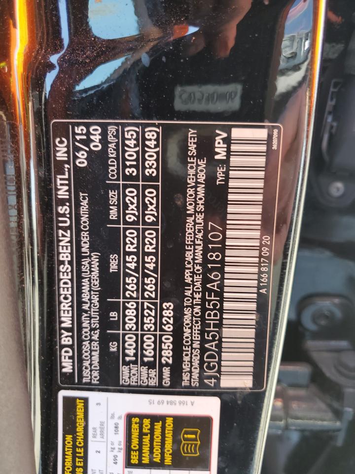 2015 Mercedes-Benz Ml 350 4Matic VIN: 4JGDA5HB5FA618107 Lot: 70693755