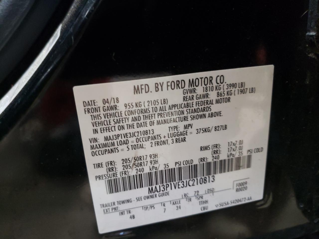 2018 Ford Ecosport Titanium VIN: MAJ3P1VE3JC210813 Lot: 69632335