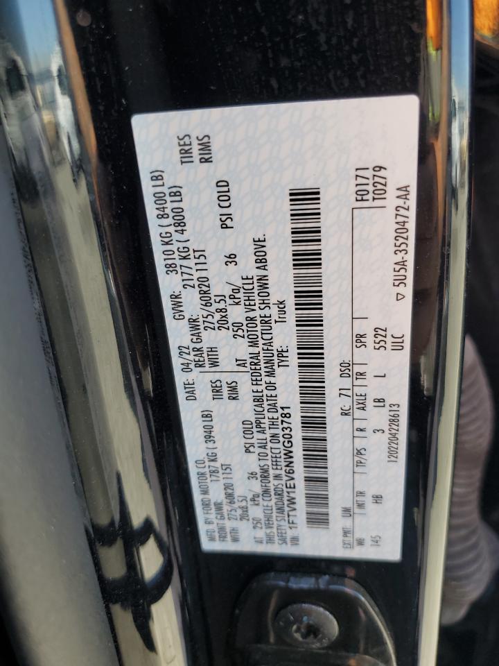 2022 Ford F150 Lightning Pro VIN: 1FTVW1EV6NWG03781 Lot: 69698375