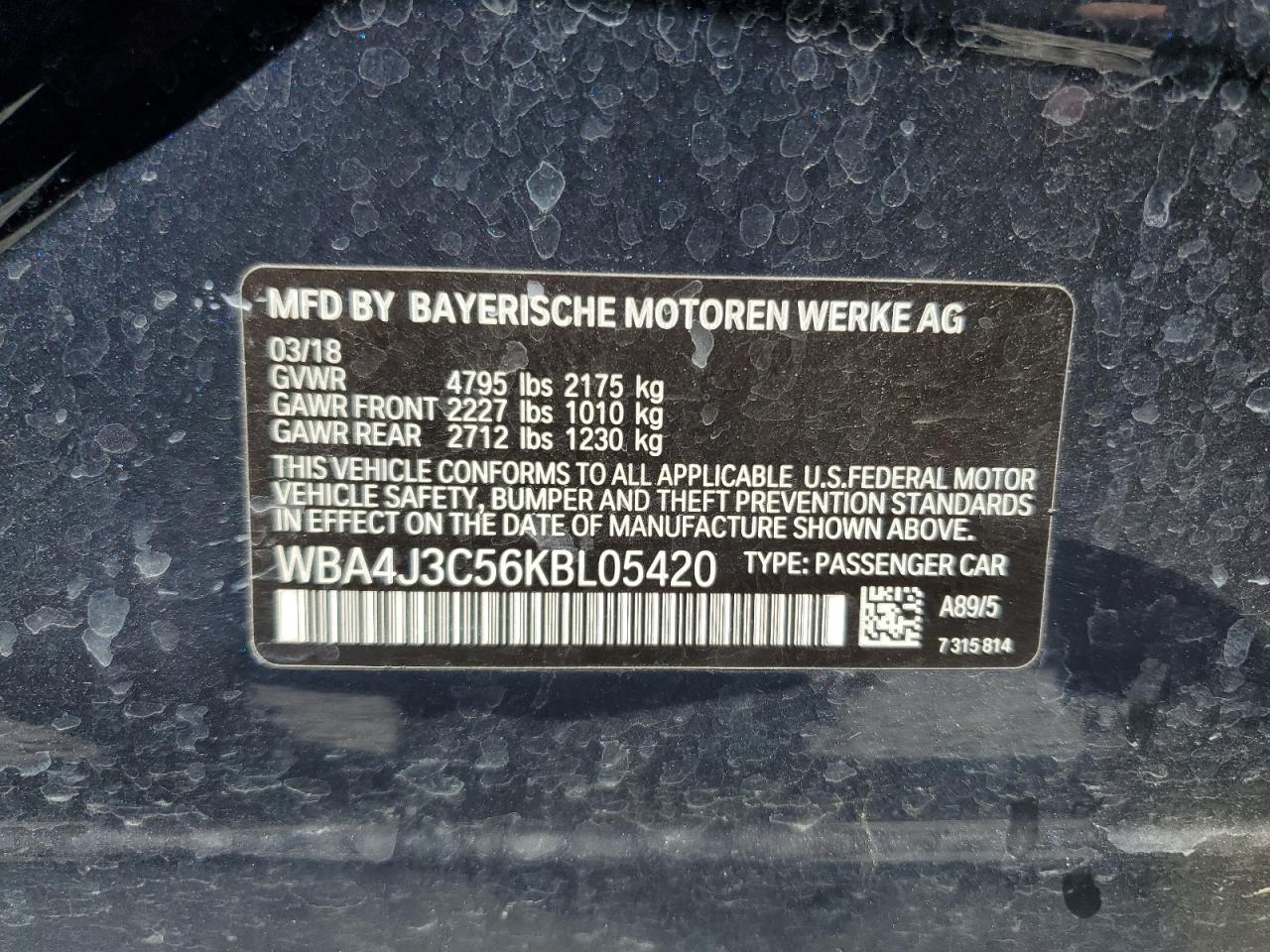 2019 BMW 430Xi Gran Coupe VIN: WBA4J3C56KBL05420 Lot: 69865545