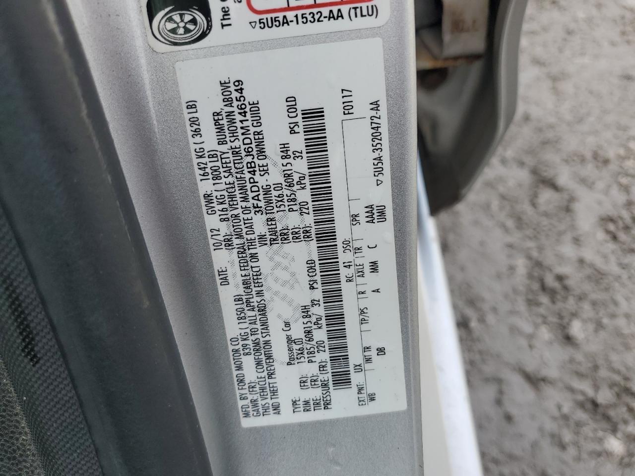 2013 Ford Fiesta Se VIN: 3FADP4BJ6DM146549 Lot: 70357905