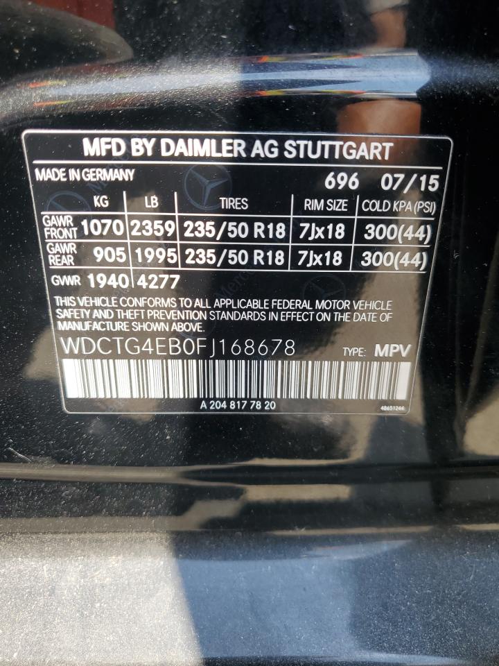 2015 Mercedes-Benz Gla 250 VIN: WDCTG4EB0FJ168678 Lot: 67493735