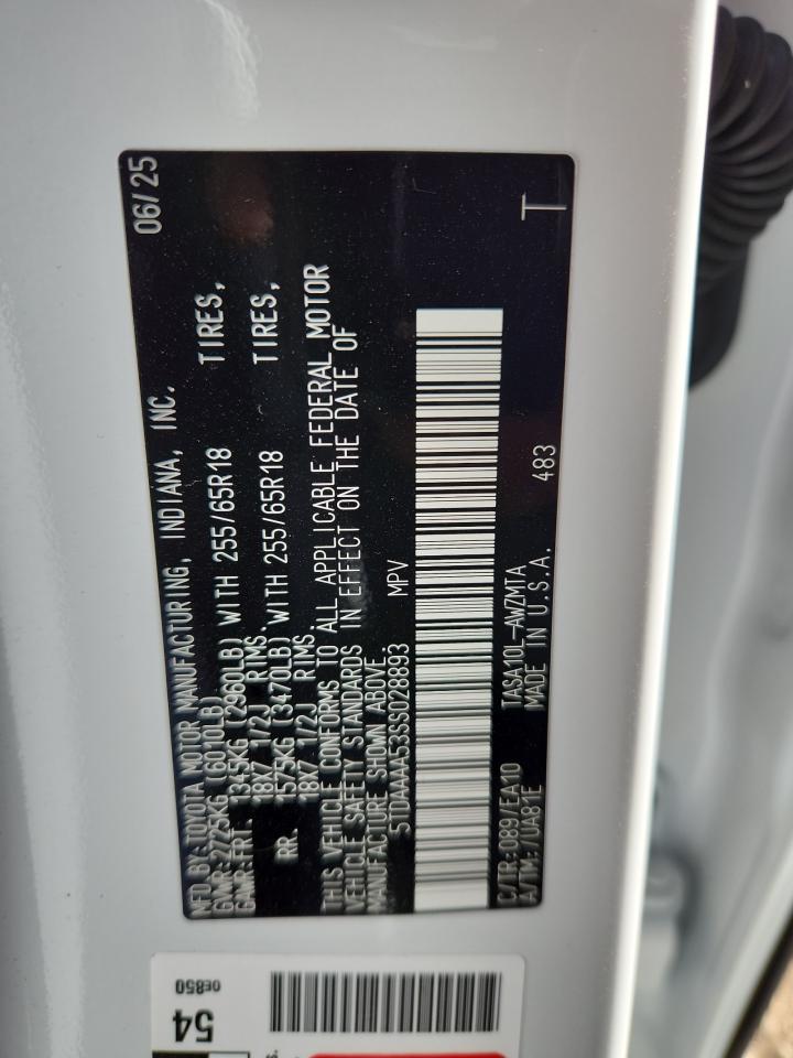 2025 Toyota Grand Highlander Le VIN: 5TDAAAA53SS028893 Lot: 71277925