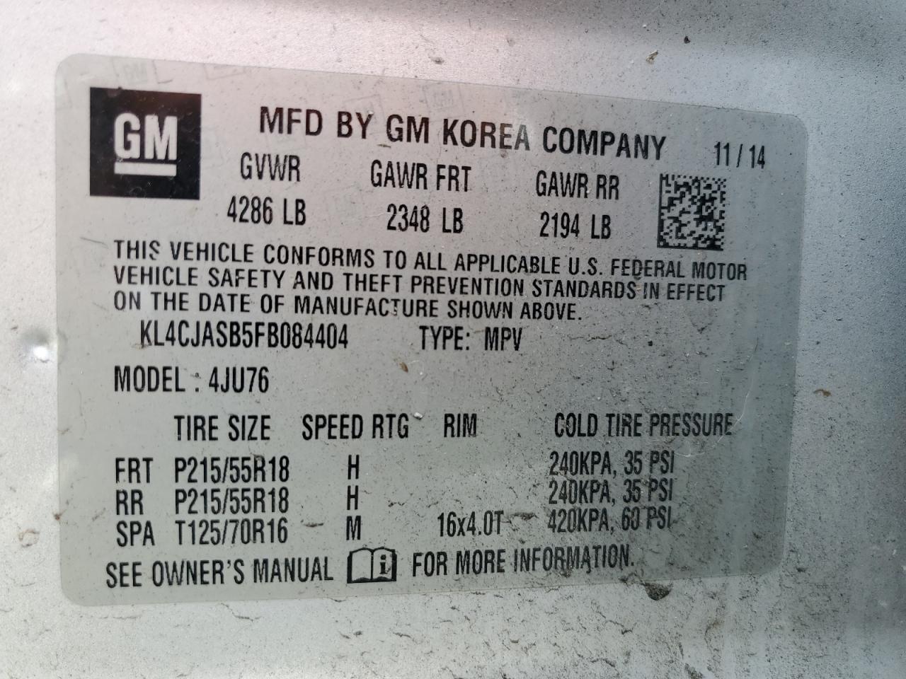 2015 Buick Encore VIN: KL4CJASB5FB084404 Lot: 69651115