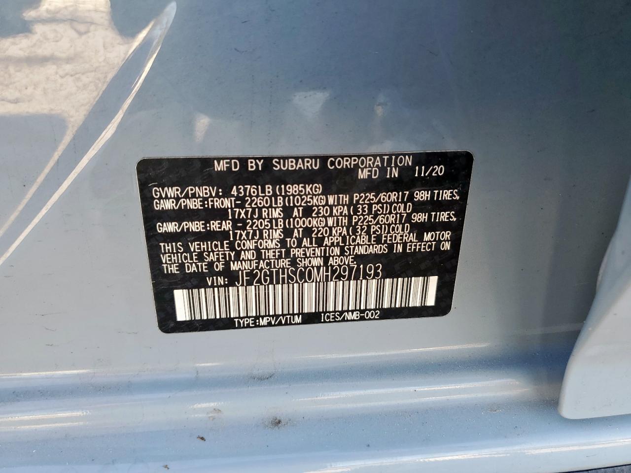 2021 Subaru Crosstrek Sport VIN: JF2GTHSC0MH297193 Lot: 68628835