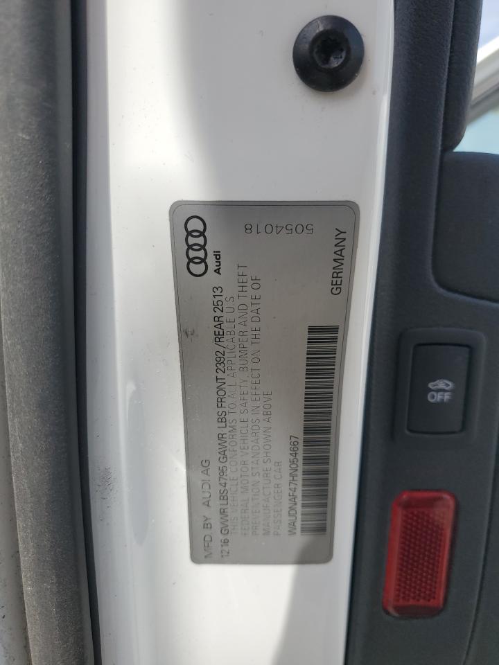 2017 Audi A4 Premium VIN: WAUDNAF47HN054667 Lot: 69371155