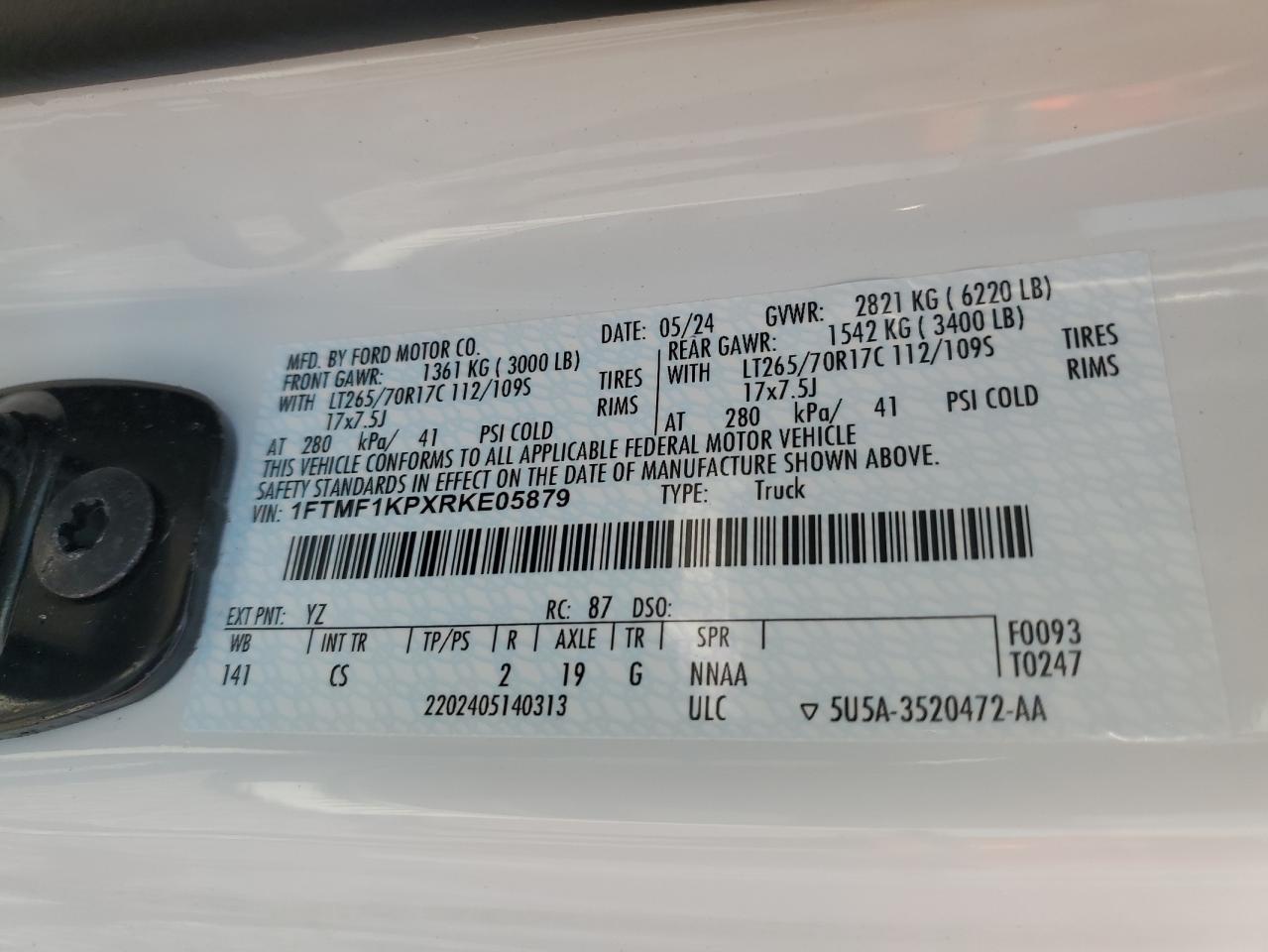 2024 Ford F150 Xl VIN: 1FTMF1KPXRKE05879 Lot: 68847025