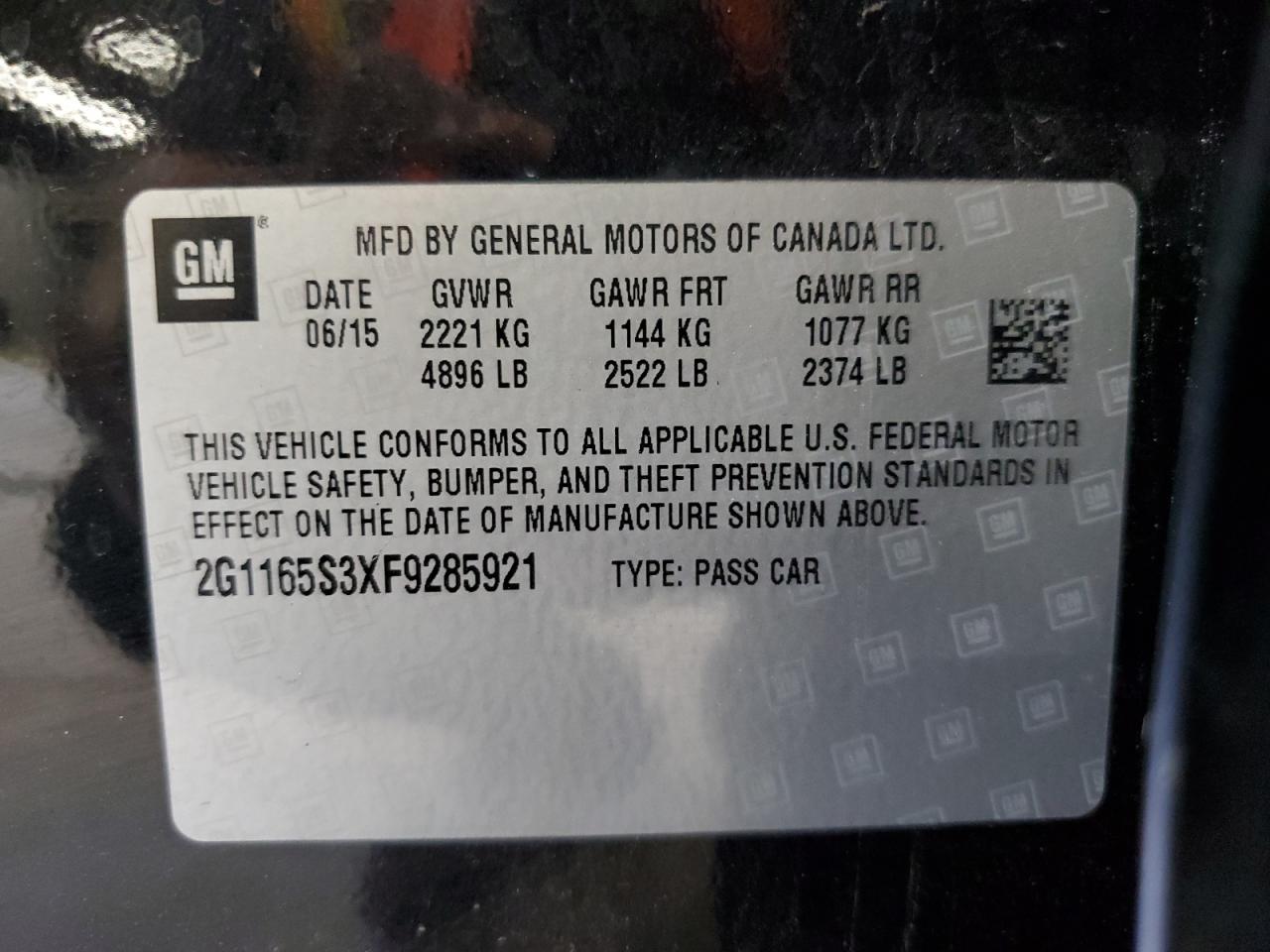 2015 Chevrolet Impala Ltz VIN: 2G1165S3XF9285921 Lot: 67574705