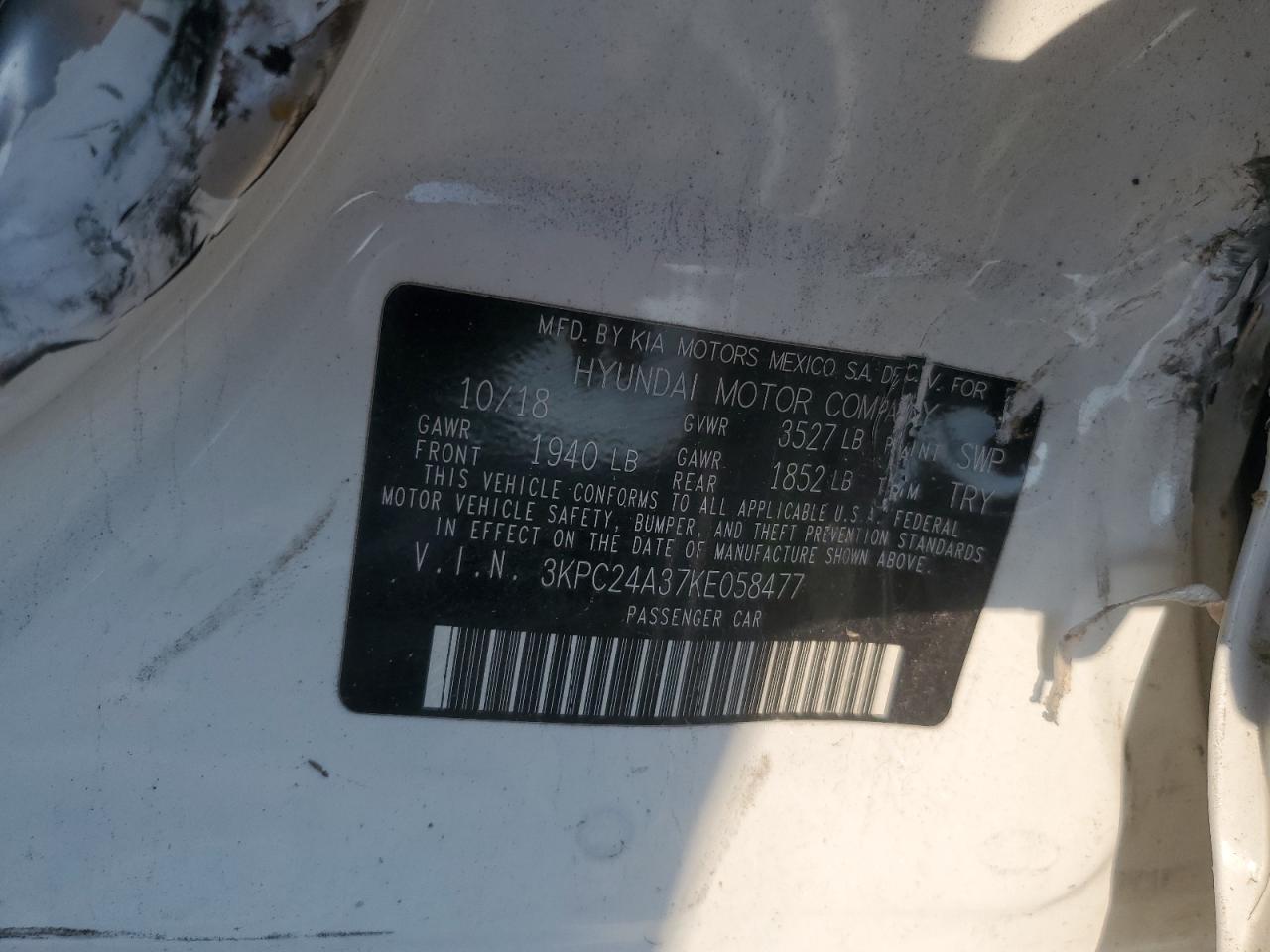 2019 Hyundai Accent Se VIN: 3KPC24A37KE058477 Lot: 69575575