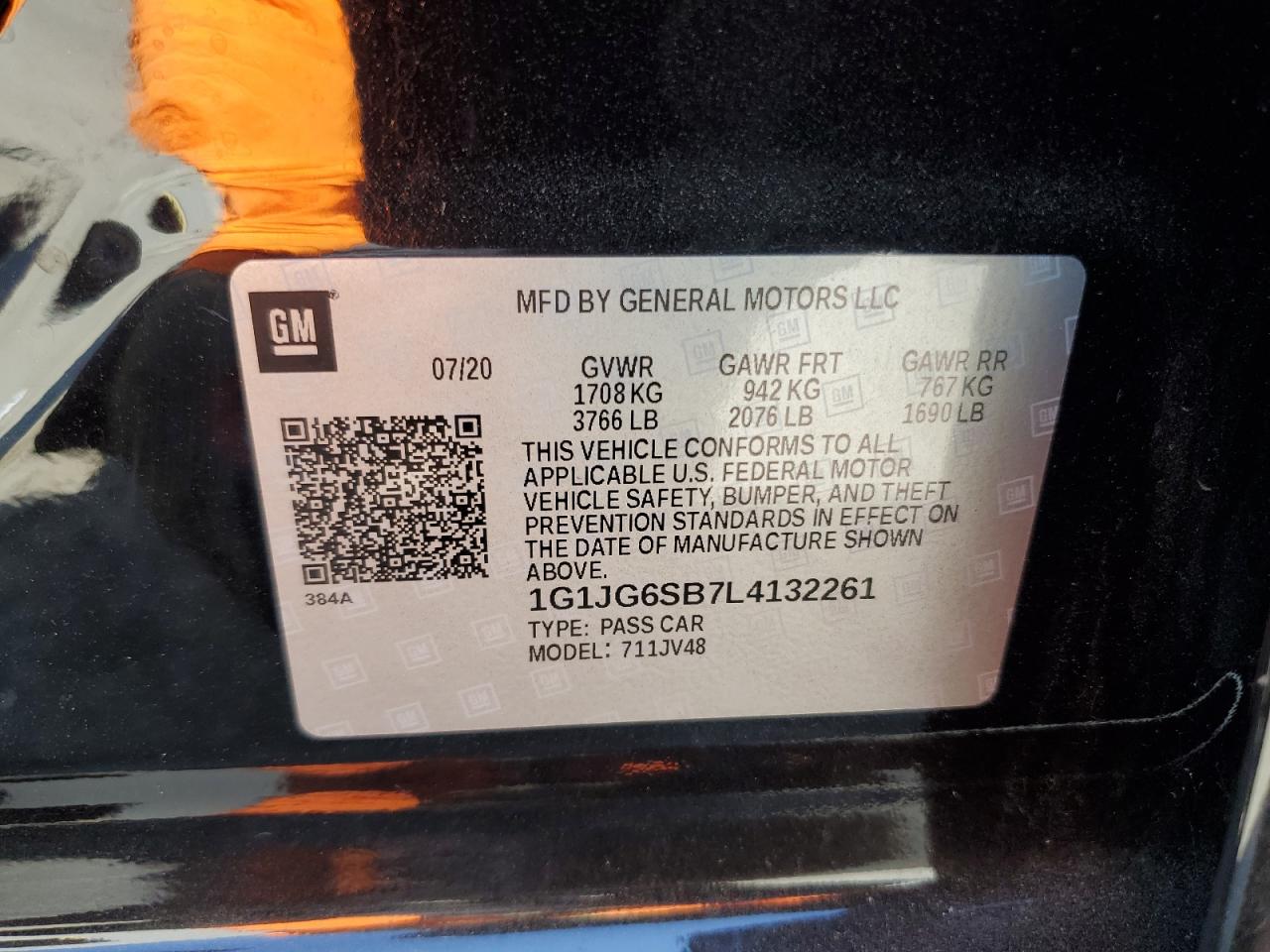 2020 Chevrolet Sonic VIN: 1G1JG6SB7L4132261 Lot: 69694725