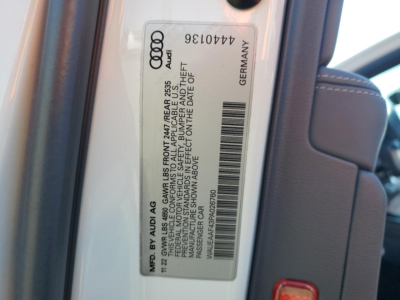 2023 Audi A4 Premium Plus 45 VIN: WAUEAAF43PA026760 Lot: 70777225