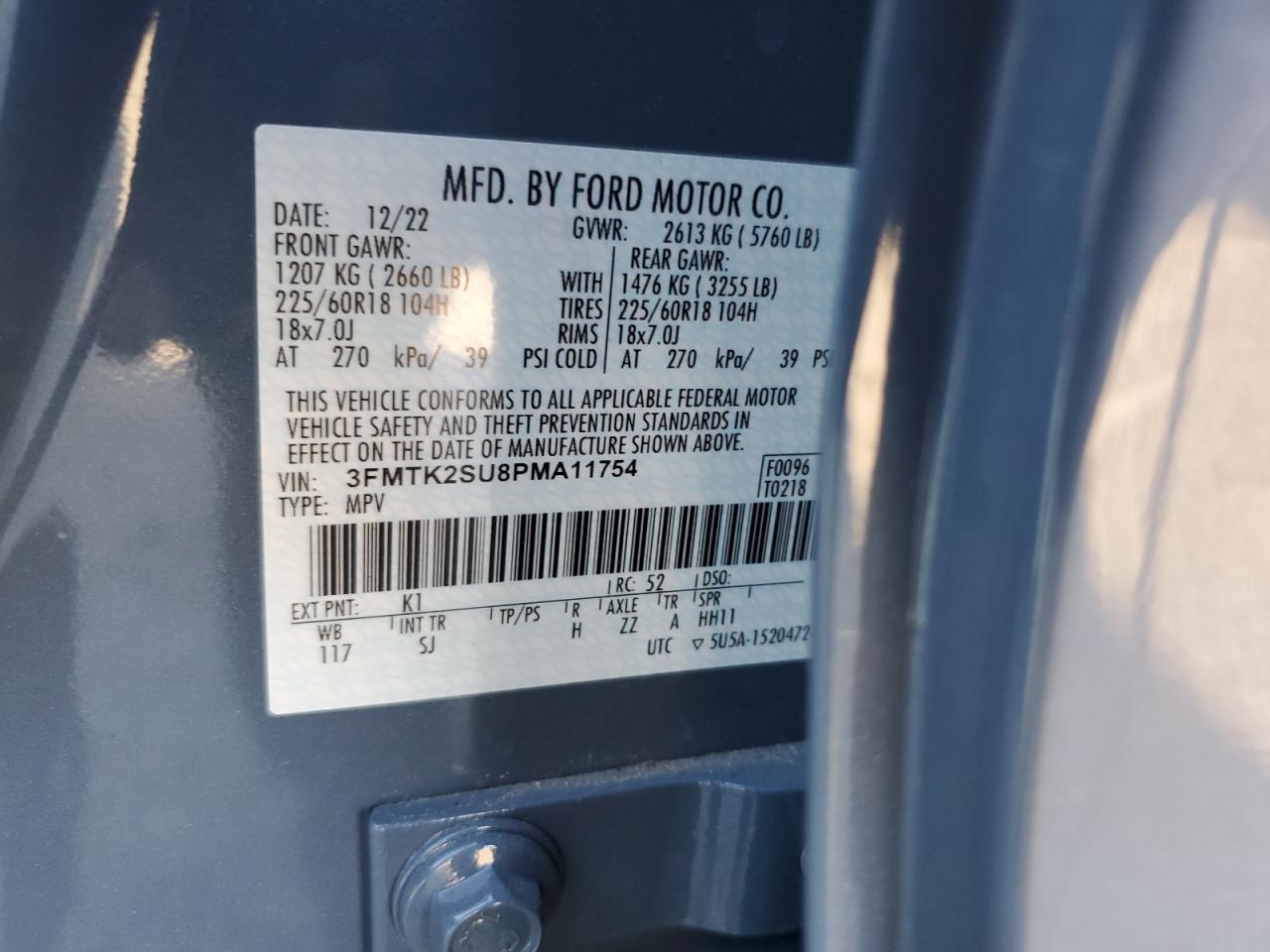 2023 Ford Mustang Mach-E California Route 1 VIN: 3FMTK2SU8PMA11754 Lot: 67172995