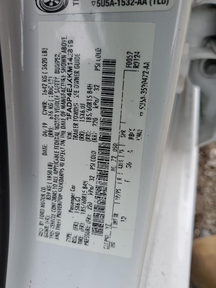 2019 Ford Fiesta Se VIN: 3FADP4EJXKM142819 Lot: 67371865