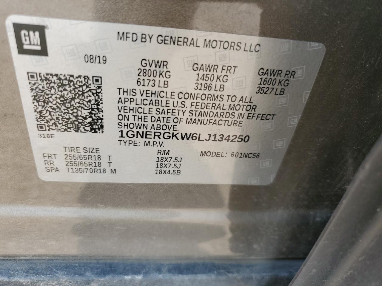 2020 Chevrolet Traverse Lt VIN: 1GNERGKW6LJ134250 Lot: 68440325