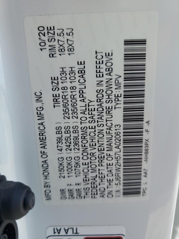 2020 Honda Cr-V Ex VIN: 5J6RW2H57LA020613 Lot: 70315475