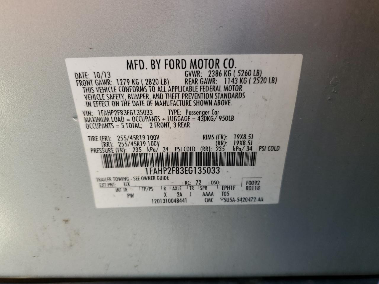 2014 Ford Taurus Limited VIN: 1FAHP2F83EG135033 Lot: 66741605