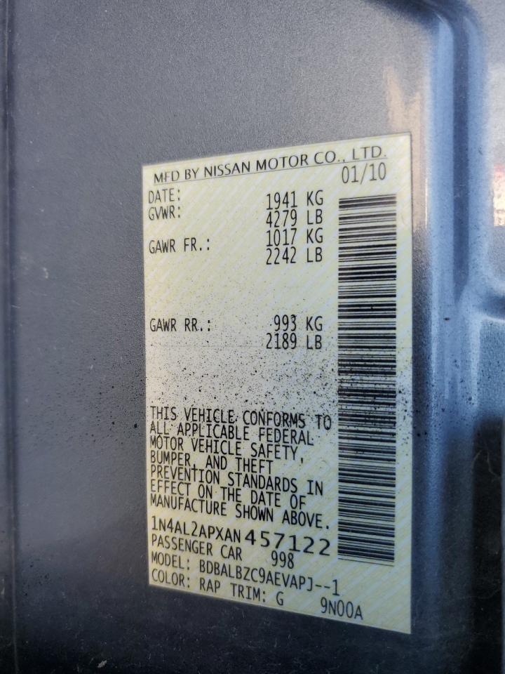 2010 Nissan Altima Base VIN: 1N4AL2APXAN457122 Lot: 67485895