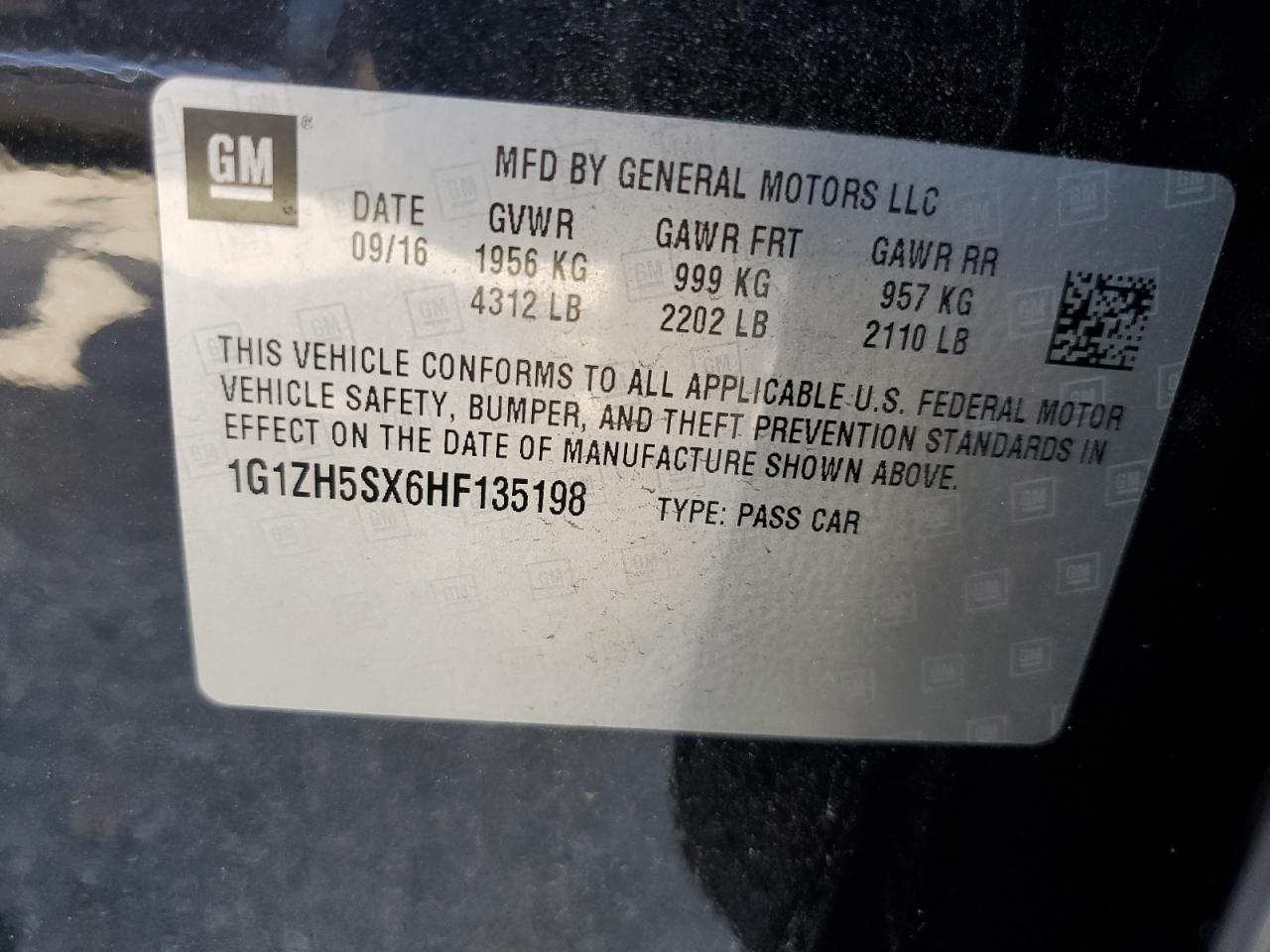 2017 Chevrolet Malibu Premier VIN: 1G1ZH5SX6HF135198 Lot: 68069495