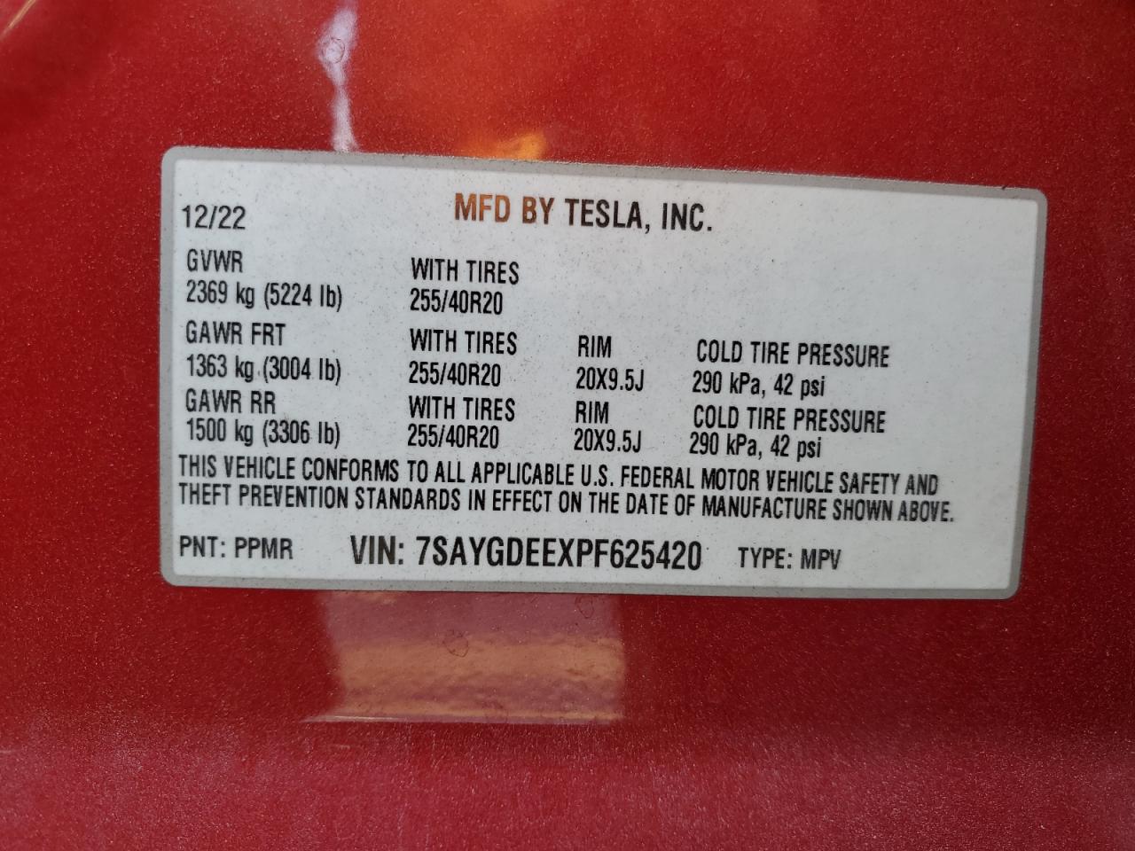 2023 Tesla Model Y VIN: 7SAYGDEEXPF625420 Lot: 68041225