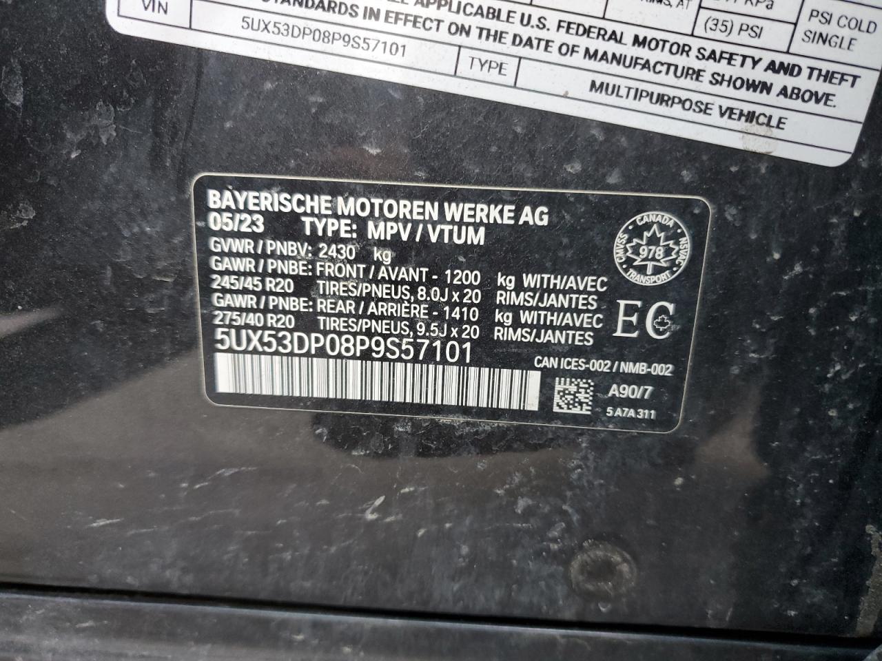 2023 BMW X3 xDrive30I VIN: 5UX53DP08P9S57101 Lot: 67708455