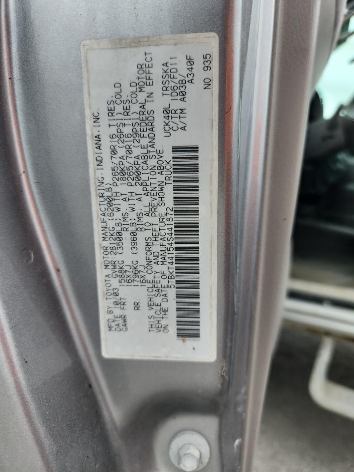 2004 Toyota Tundra Sr5 VIN: 5TBKT44154S441872 Lot: 67565865