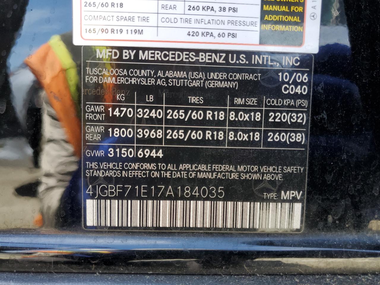 2007 Mercedes-Benz Gl 450 4Matic VIN: 4JGBF71E17A184035 Lot: 70017715