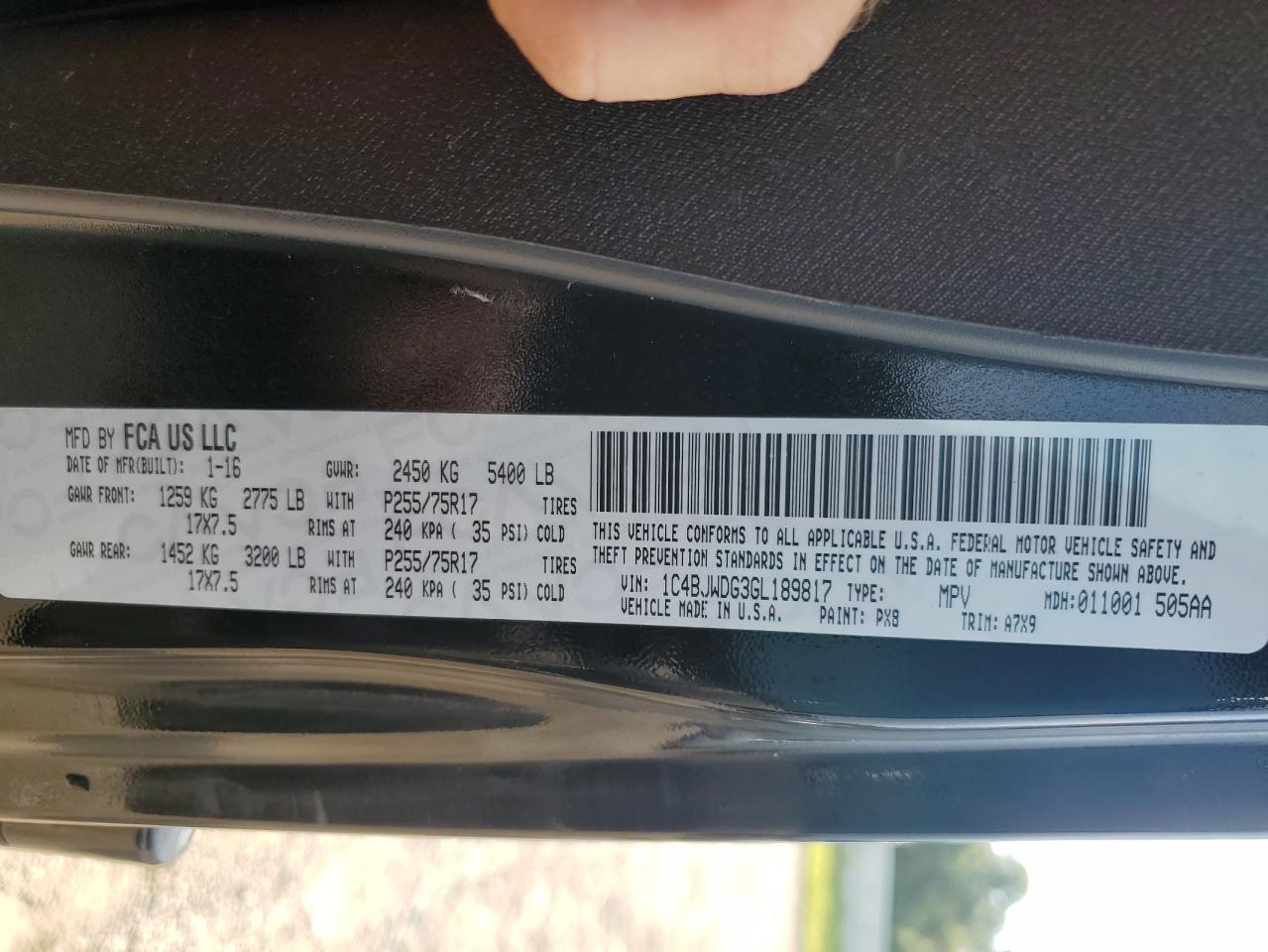 2016 Jeep Wrangler Unlimited Sport VIN: 1C4BJWDG3GL189817 Lot: 69915015