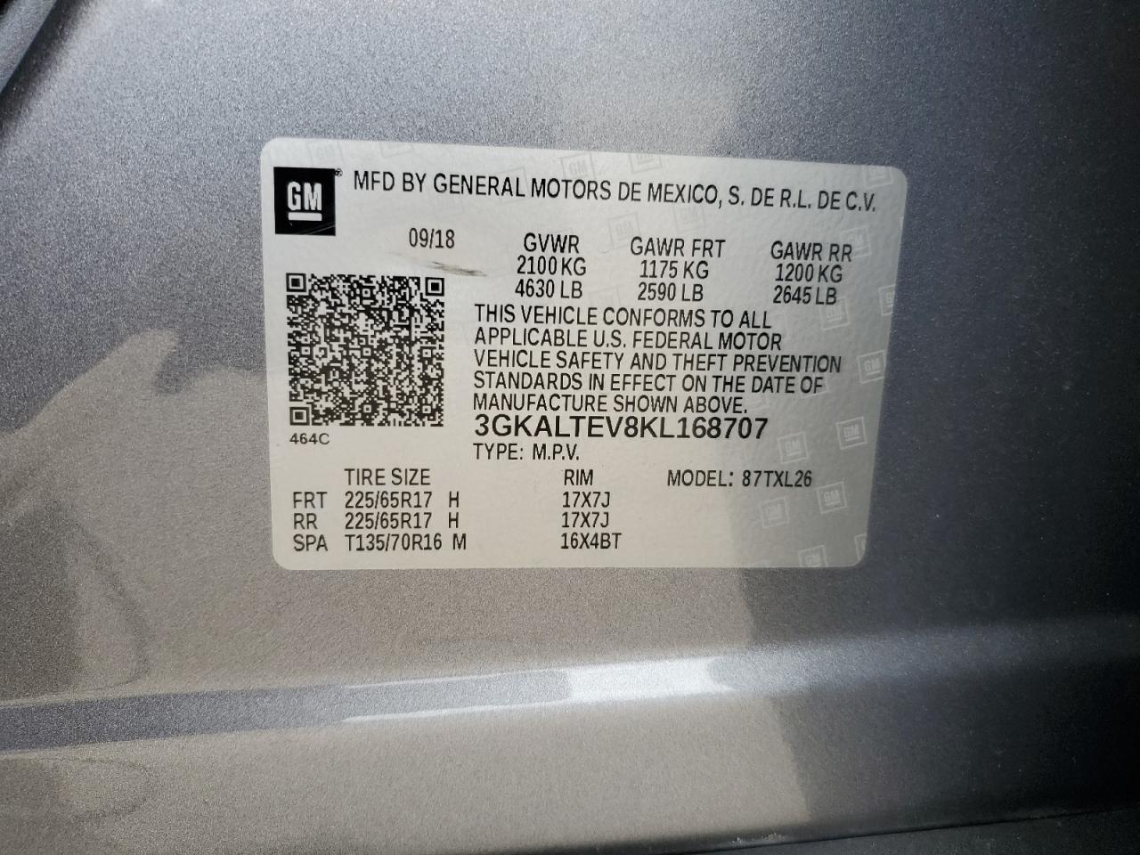 2019 GMC Terrain Sle VIN: 3GKALTEV8KL168707 Lot: 70572745