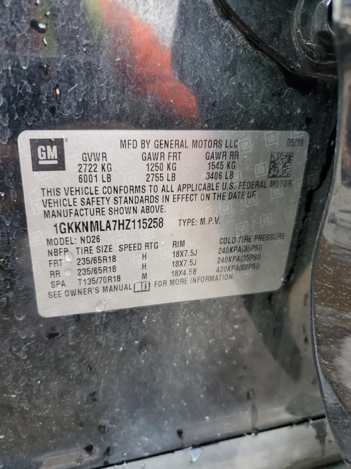 2017 GMC Acadia Slt-1 VIN: 1GKKNMLA7HZ115258 Lot: 70837185