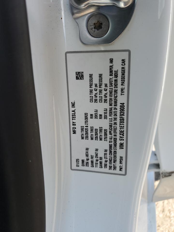 2025 Tesla Model 3 VIN: 5YJ3E1ET8SF939084 Lot: 67816775