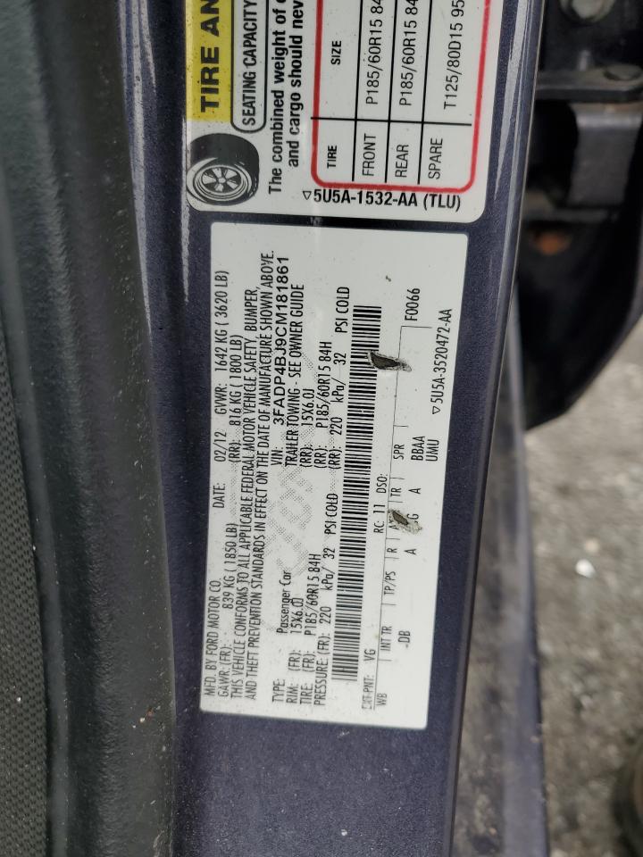 2012 Ford Fiesta Se VIN: 3FADP4BJ9CM181861 Lot: 68965845