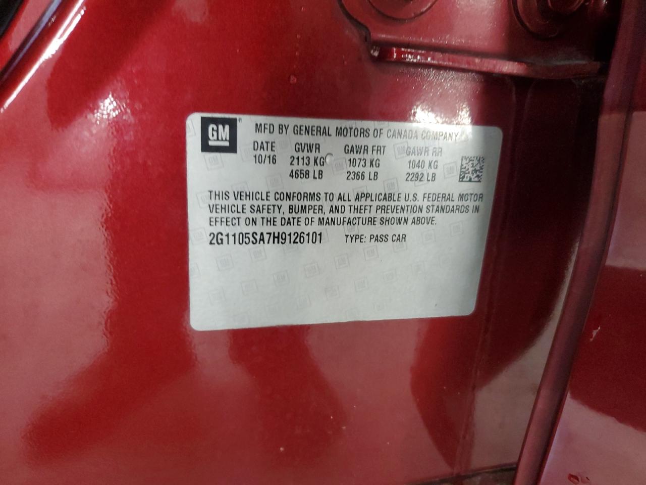 2017 Chevrolet Impala Lt VIN: 2G1105SA7H9126101 Lot: 68730545