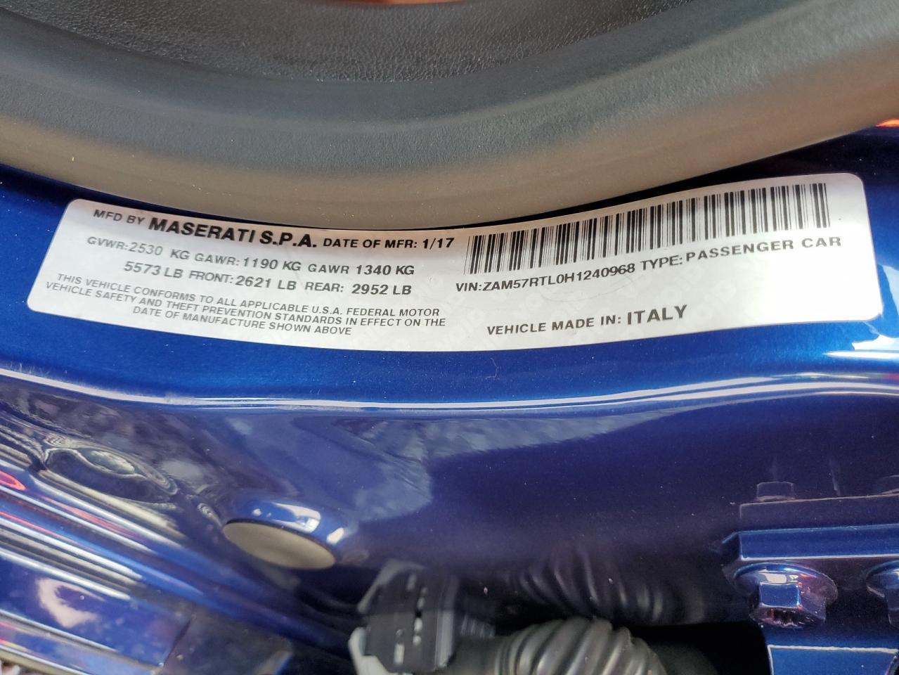 2017 Maserati Ghibli S VIN: ZAM57RTL0H1240968 Lot: 68813425