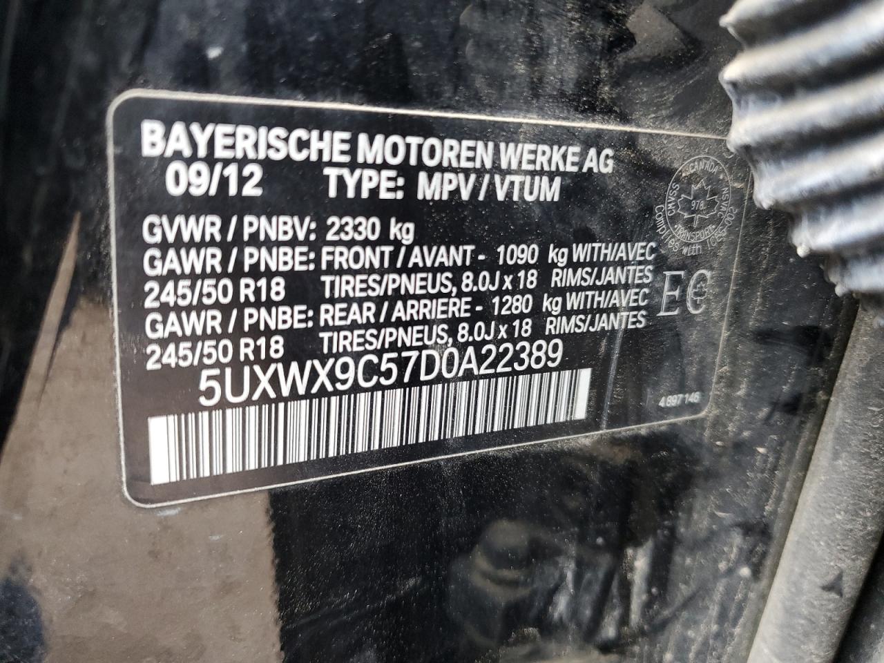2013 BMW X3 xDrive28I VIN: 5UXWX9C57D0A22389 Lot: 68113235