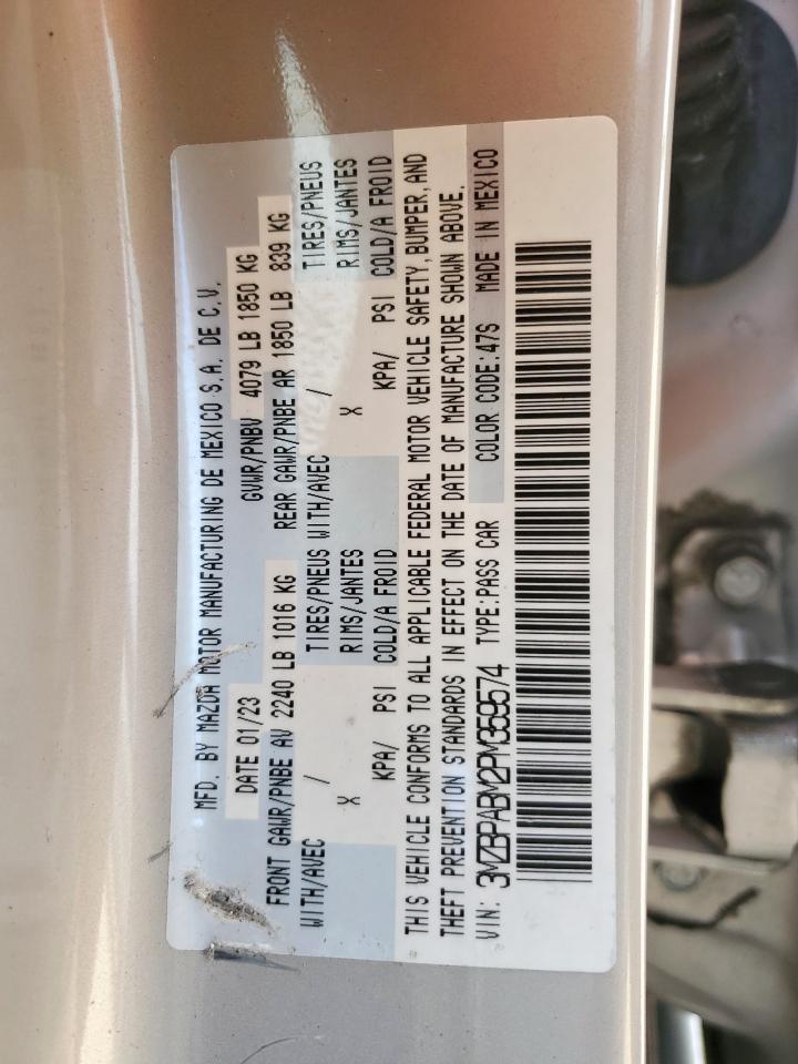 2023 Mazda 3 Select VIN: 3MZBPABM2PM359574 Lot: 69482595