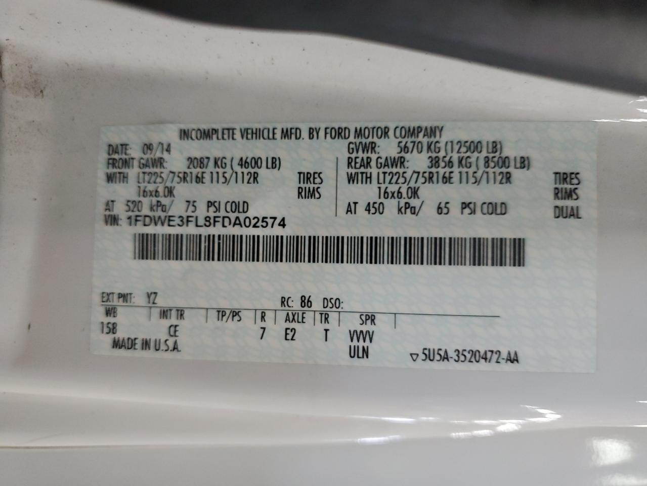 2015 Ford Econoline E350 Super Duty Cutaway Van VIN: 1FDWE3FL8FDA02574 Lot: 67939505